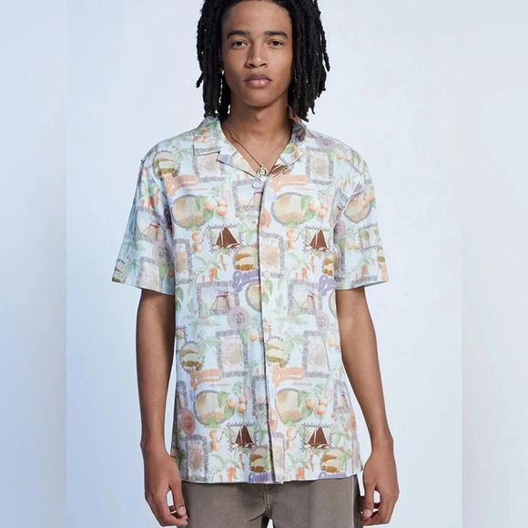 Pacsun Men’s NWOT Linen Tropical Tiki Hawaiian Button Down Vacation Shirt Medium - Picture 1 of 10
